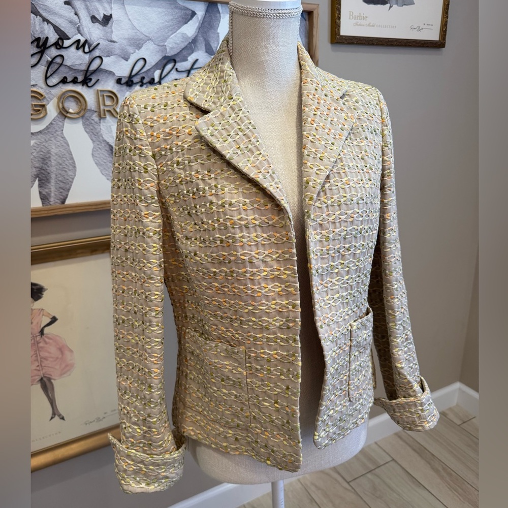 Like New! ELLEN TRACY Multicolor Woven Open Jacket